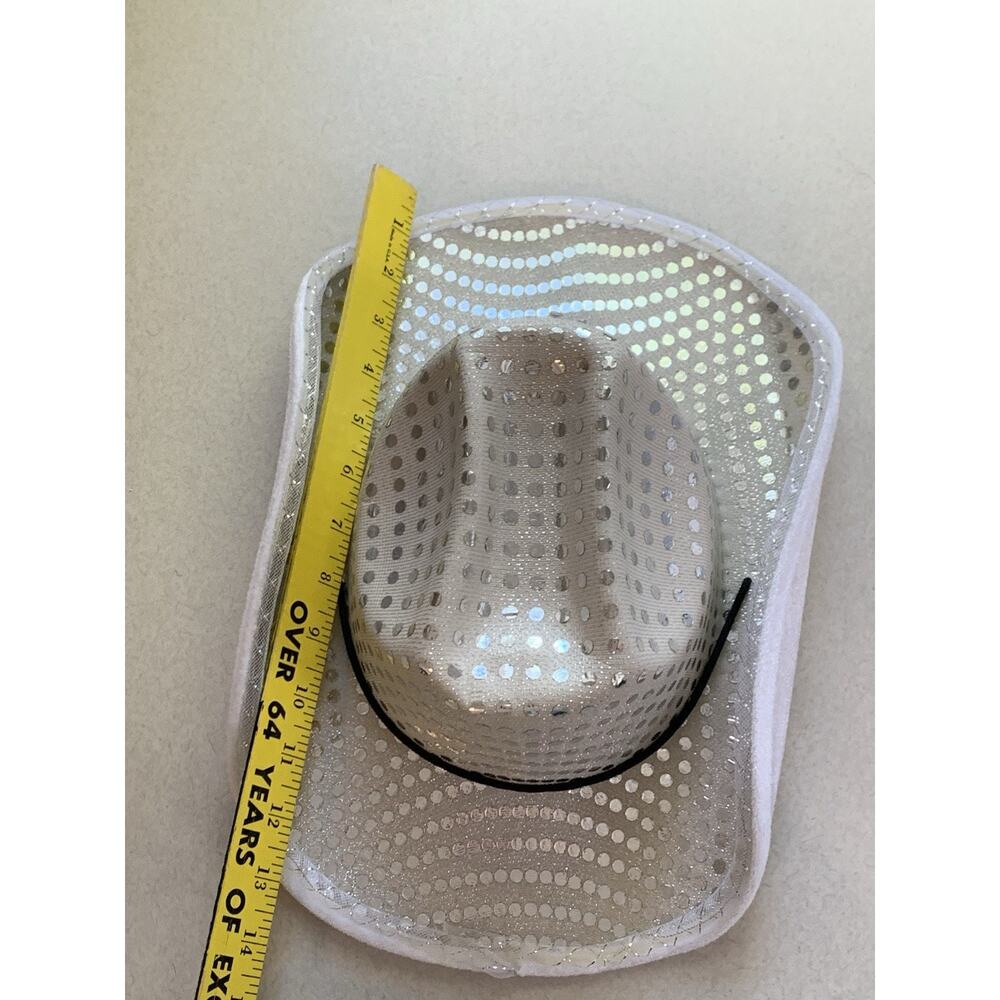 White Silver Sequin Light Up Cowboy Hat Adult Cowgirl Halloween Party Costume - Picture 13 of 14